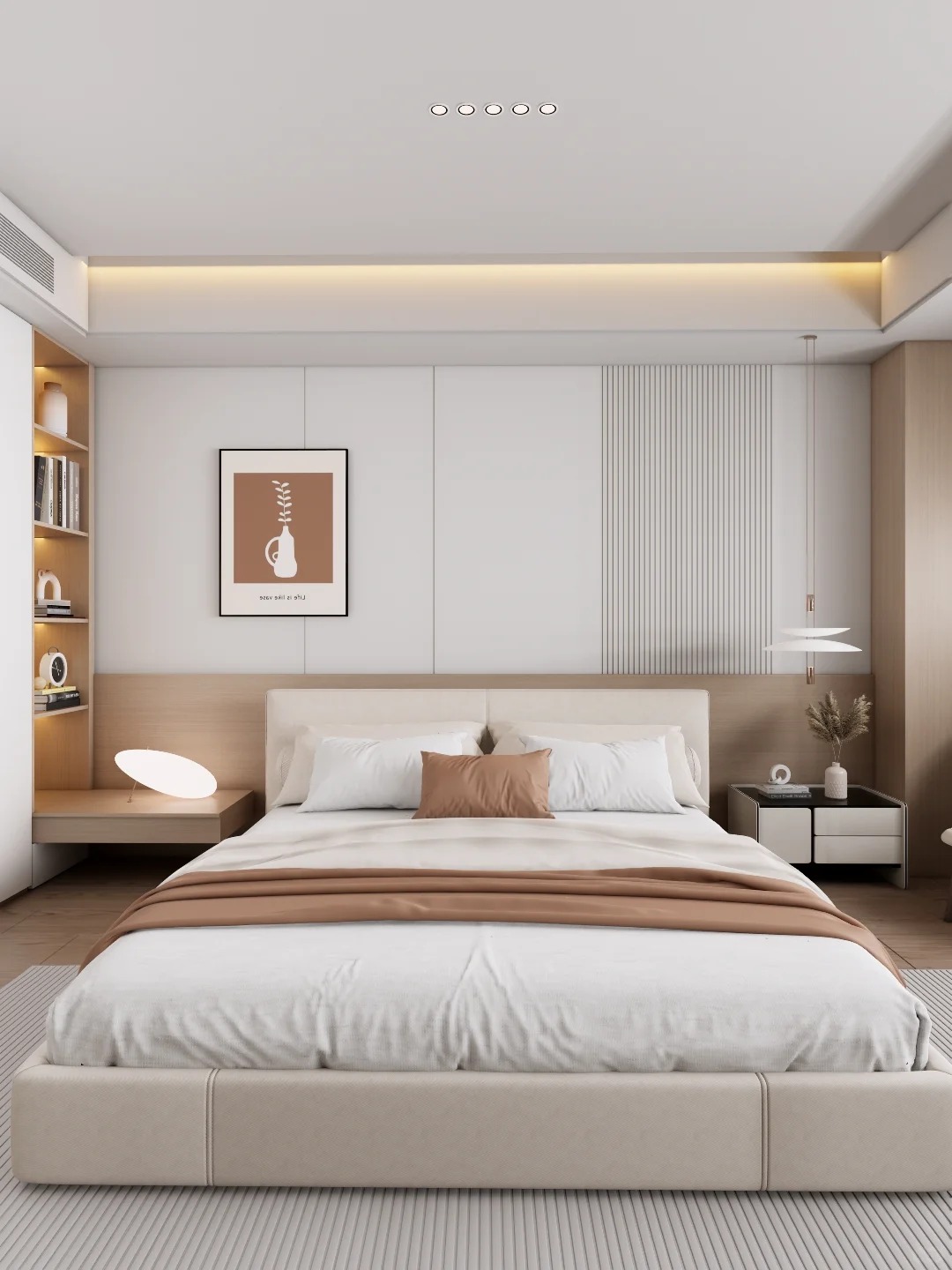 Tấm WPC NECOWOOD Tạo Phòng Ngủ Chính Phong Cách Gỗ Hiện Đại Ấm Cúng