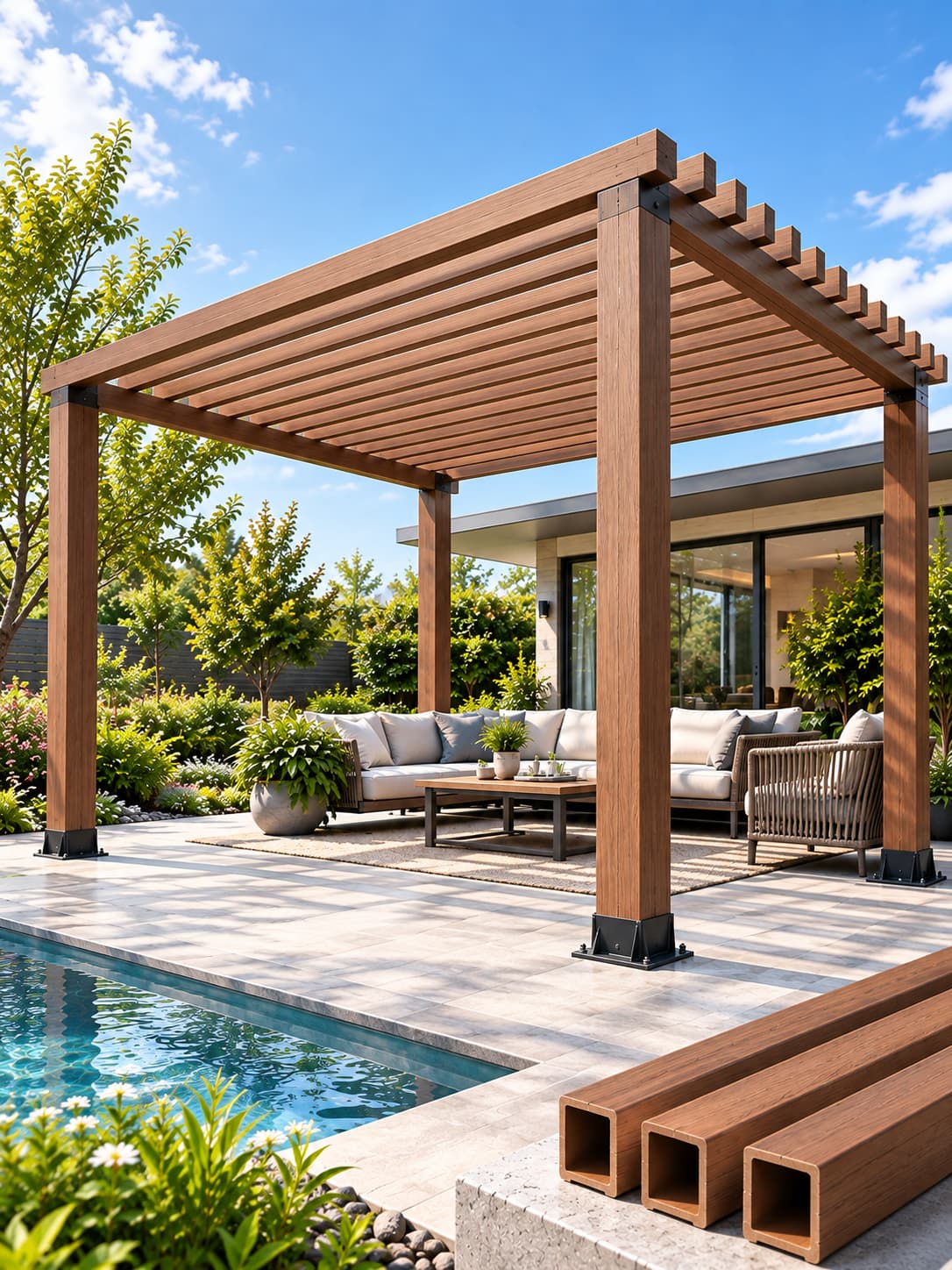 Hướng dẫn kết cấu WPC Pergola: Giới hạn nhịp, Thiết kế khung phụ & So sánh vật liệu