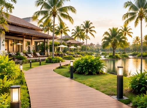 Dark Walnut Brown WPC Decking Board for Resort Gardens and Boardwalks
